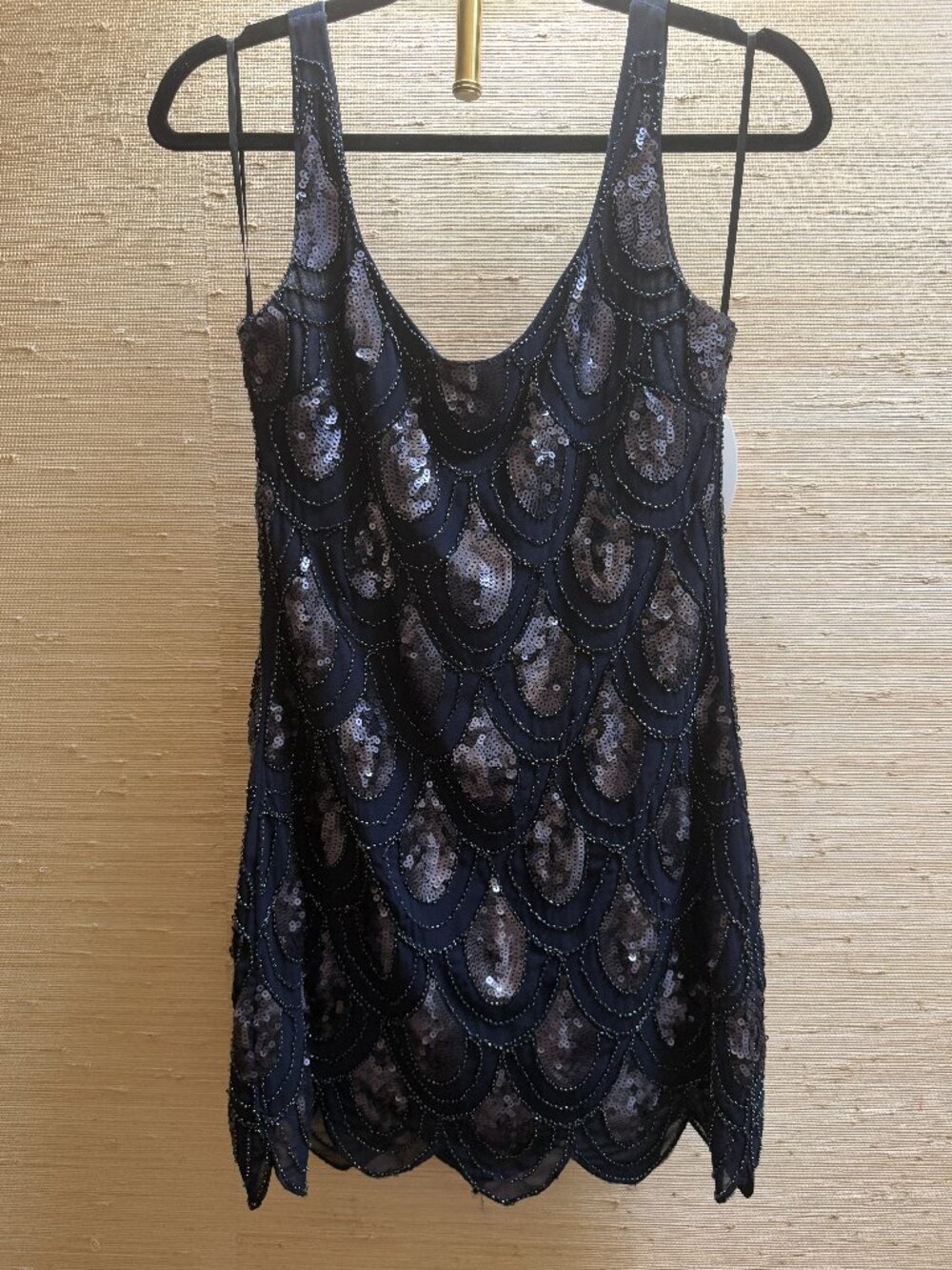 GB Navy Blue Sequin Beaded Cocktail Mini Dress Size Small